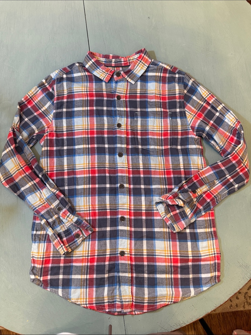 Cat & Jack Men's Plaid brushed flannel Button-Down Shirt — Red, Navy & White